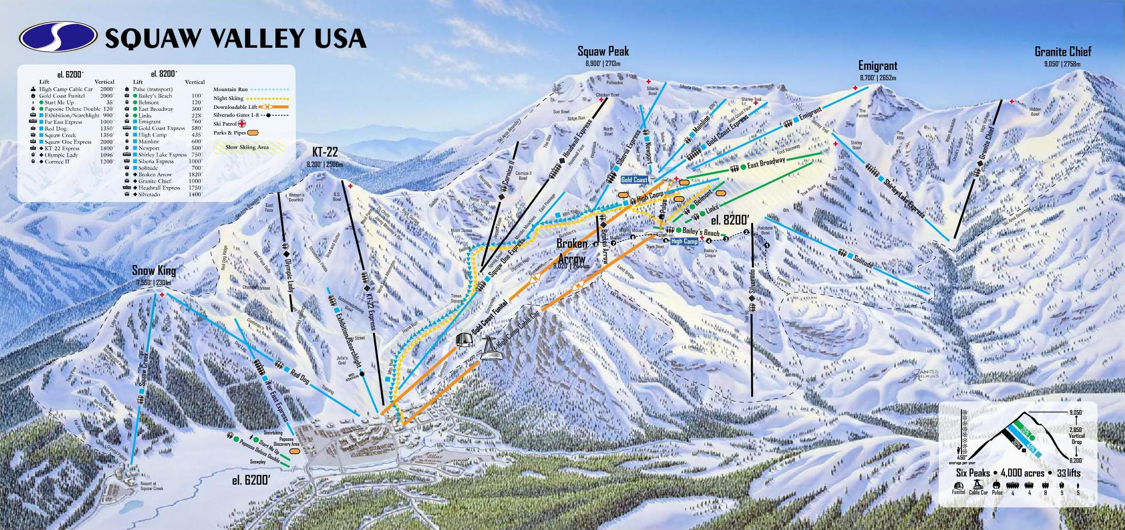 Squaw Valley Piste Maps and Ski Resort Map | PowderBeds